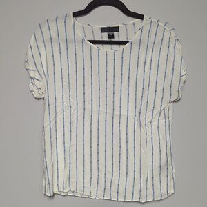 attention White Striped Cap Sleeve Blouse